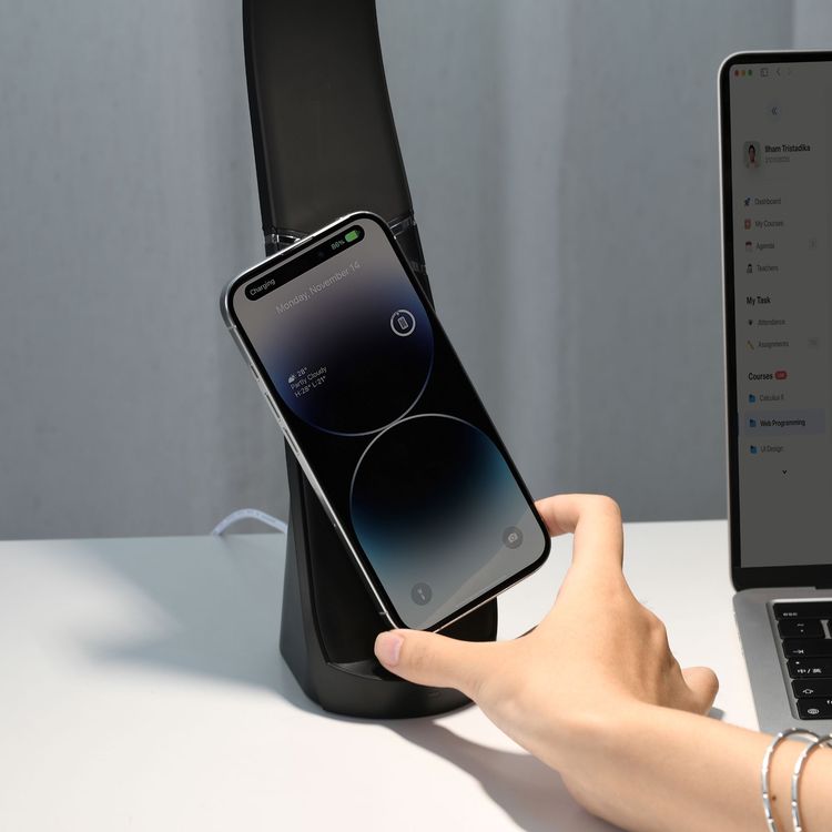 Green Lion Gooseneck LED Desk Lamp with Wireless Charger, Compatible with MagSafe, 120° Bend & Twist Flexibility, 3 Light Modes, Flicker Free, One-Touch Dimmable, 36 LED Beads,  320lm Brightness, Type-C Charging, Charging Indicator,  MAG LED Desk Lamp for Home & Office - Black