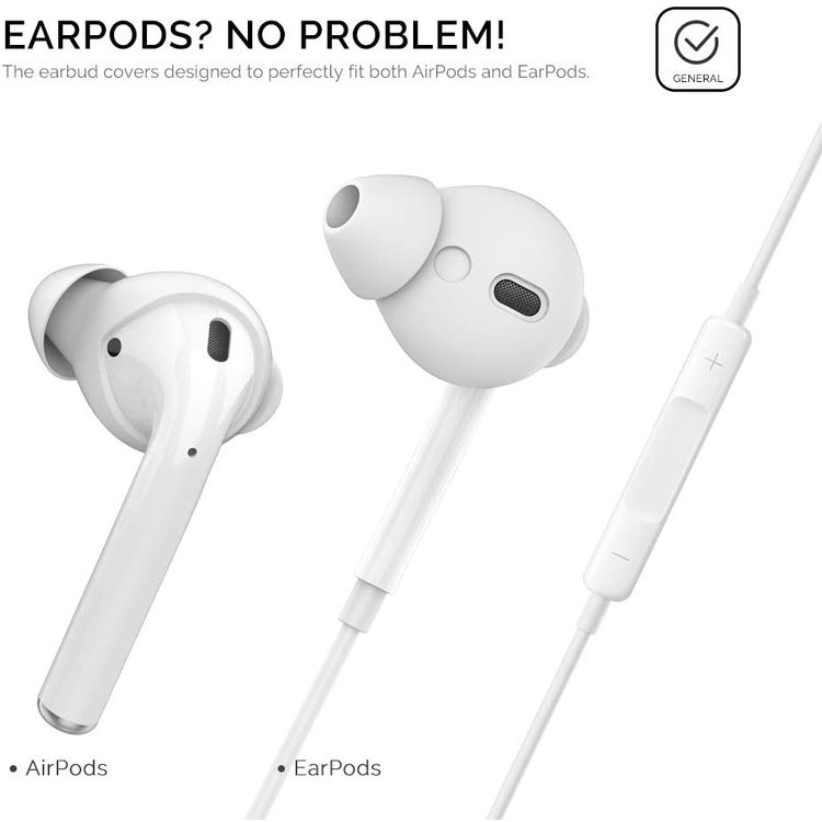 غطاء سيليكون AhaStyle لـ Airpods (3 أزواج كبيرة) - أبيض