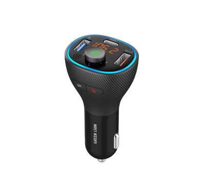 Green Lion Wireless Hands-Free Car Charger with Built-in FM Transmitter, Type-C & USB-A Ports, PD 20W & QC 3.0, Bluetooth Version 5.0, ABS Shell Material, 5m Bluetooth Range, Fast Charging, Buttons Control - Black