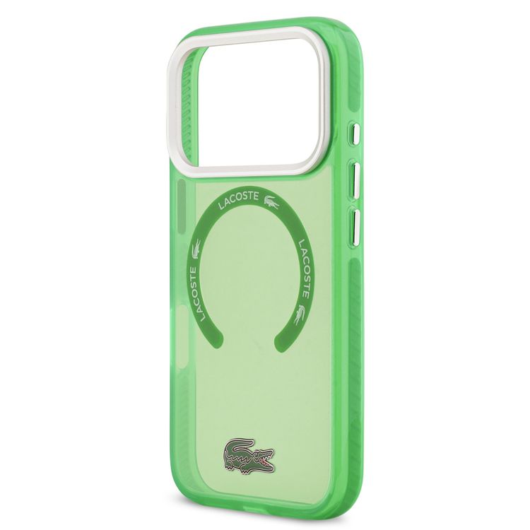 غطاء لاكوست الشفاف من مادة TPU وPC مع تشطيب متجمد لجهاز iPhone 17 Pro Max، حماية ضد الصدمات، تصميم نحيف، تغليف مستدام، تصميم سهل التركيب - لون إستراجون أخضر.