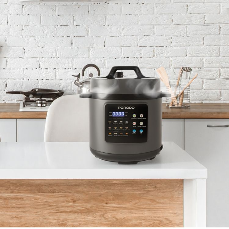 Porodo 1300W Multi-Cuisine Pressure Cooker with 6L Capacity & LED Display, One-Pot Meals, One-Touch Control, Auto Pilot Cooking, Customizable Cooking Programs - Gray