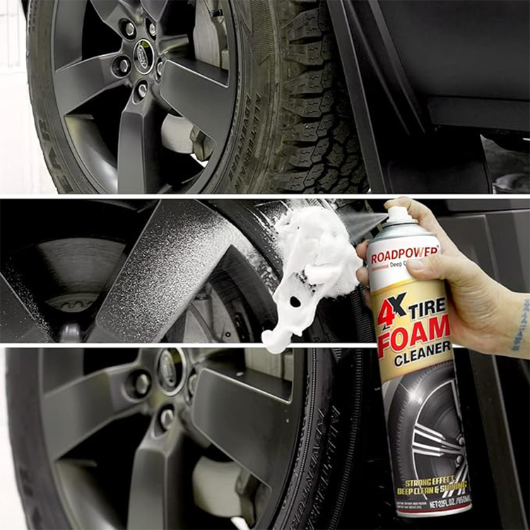 ROADPOWER 4X Tire Foam Cleaner, 650ML, 1PCS, Removes Brake Dust, Dirt & Grime, Enhances Tire Shine, Safe on Most Wheels, 2-in-1 Foaming Spray Formula