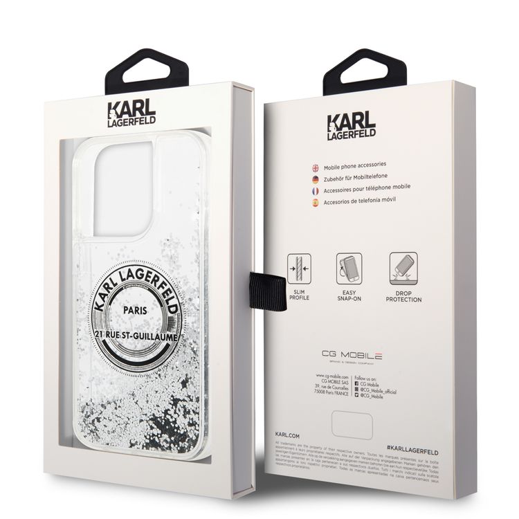 Karl Lagerfeld Liquid Glitter Case Silicone Round RSG Logo Ultra-Thin iPhone 14 Pro Compatibility - Silver
