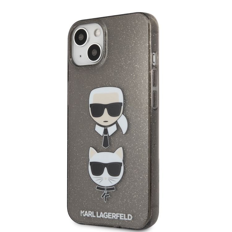 CG MOBILE Karl Lagerfeld TPU Full Glitter Case with Embossed Karl & Choupette Head Compatible for iPhone 13 (6.1") Scratch Resistant, Easy Access to All Ports, Drop