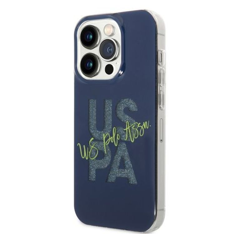 حافظة بطاقات لامعة من US Polo لهاتف iPhone 14 Pro Max - البحريه الزرقاء