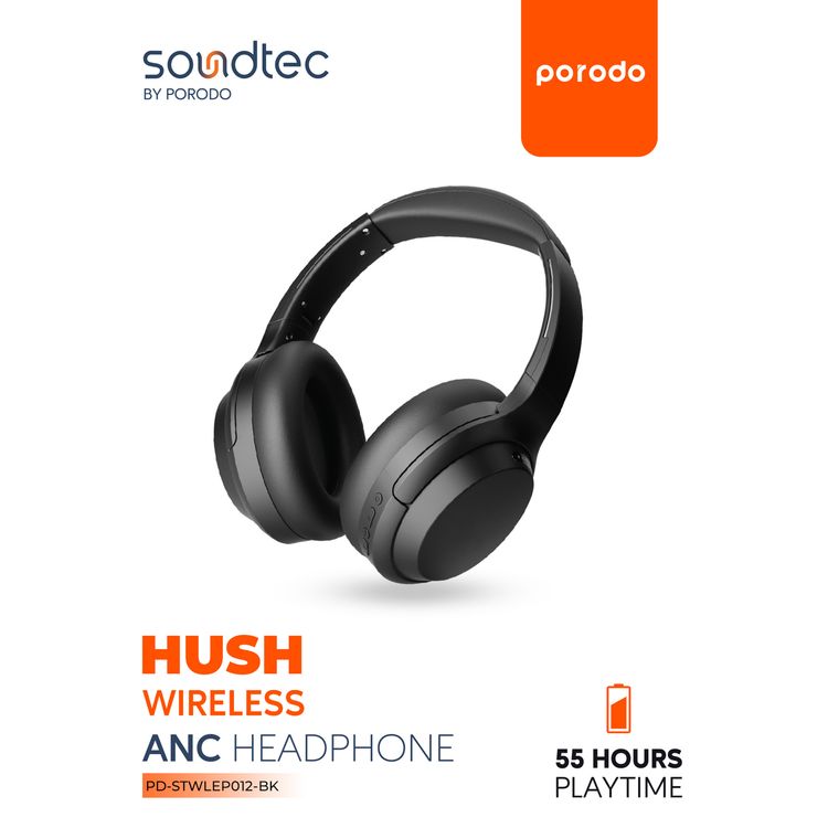 Porodo Soundtec Hush Wireless Over-Ear ANC Headphone - Black