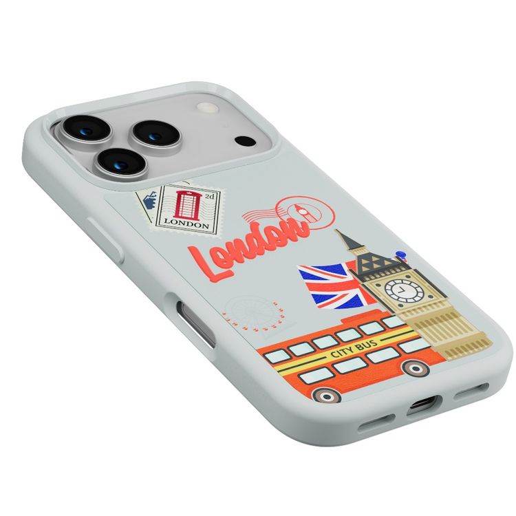 Levelo Vallo PU Leather Case for iPhone 17 Pro Max with Embroidery London Finish, Comfortable Hold, Durable PU Leather, Raised Bezels for Camera and Screen, True Microfiber Interior Lining, Scratch & Wear Resistant, Shock-Resistant Bumper - Brushed Silver