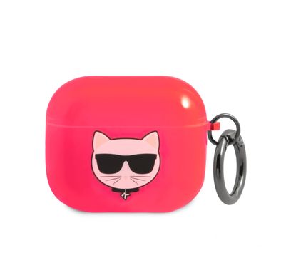 Karl Lagerfeld Choupette Fluo Case for Apple Airpods 3 with Accurate Cutouts, Wireless Charging Support, Easy Snap-on, Protection Against Scratches, Dirt and Minor Drops - Pink