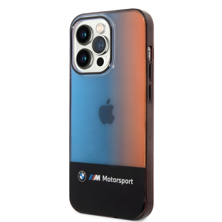 BMW Motorsport Collection PC/TPU IML Case with Printed Middle Tricolor Fading Stripe iPhone 14 Pro Max Compatibility - Black