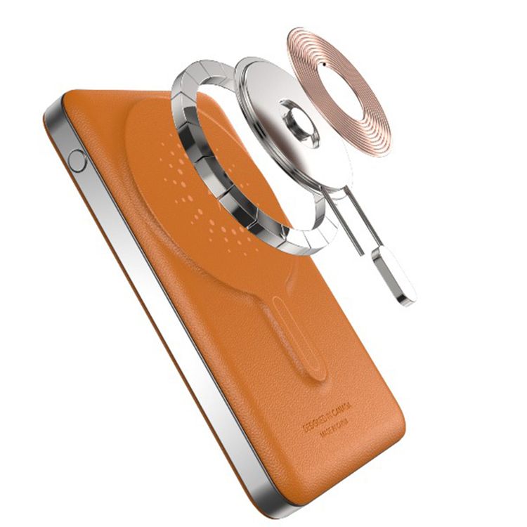 Levelo Marabella MagSafe Leather 10000mAh Power Bank with OLED Battery Status Display, N52 Magnets, 15W Wireless Charging, 20W Power Delivery, Overcurrent Protection - Orange