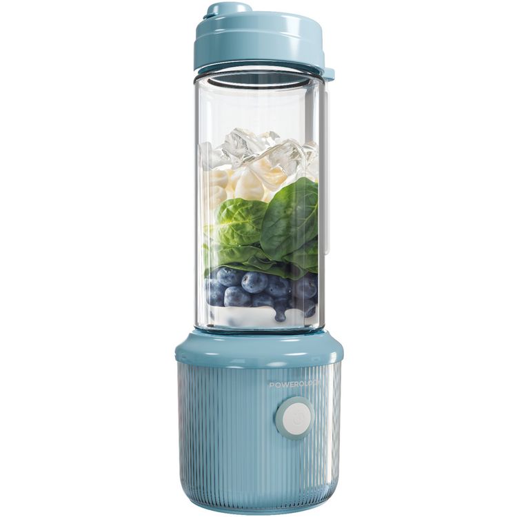 Powerology Press & Refresh Portable Blender with 450mL Capacity, 126W Motor Power, Sharp Steel Blades, Leakproof, BPA-Free Material, 16500RPM Motor Speed - Light Blue