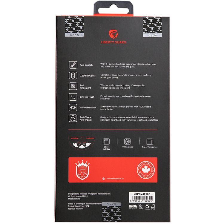 واقي شاشة Liberty Guard لهاتف iPhone 16 Pro مع غطاء كامل للخصوصية، زجاج مقسّى، حافة مستديرة 2.5D، طلاء مضاد للتآكل، صلابة 9H، معزز ثلاثيًا، مضاد للخدش، مضاد لبصمات الأصابع، وظيفة مضادة للكهرباء الساكنة - أسود