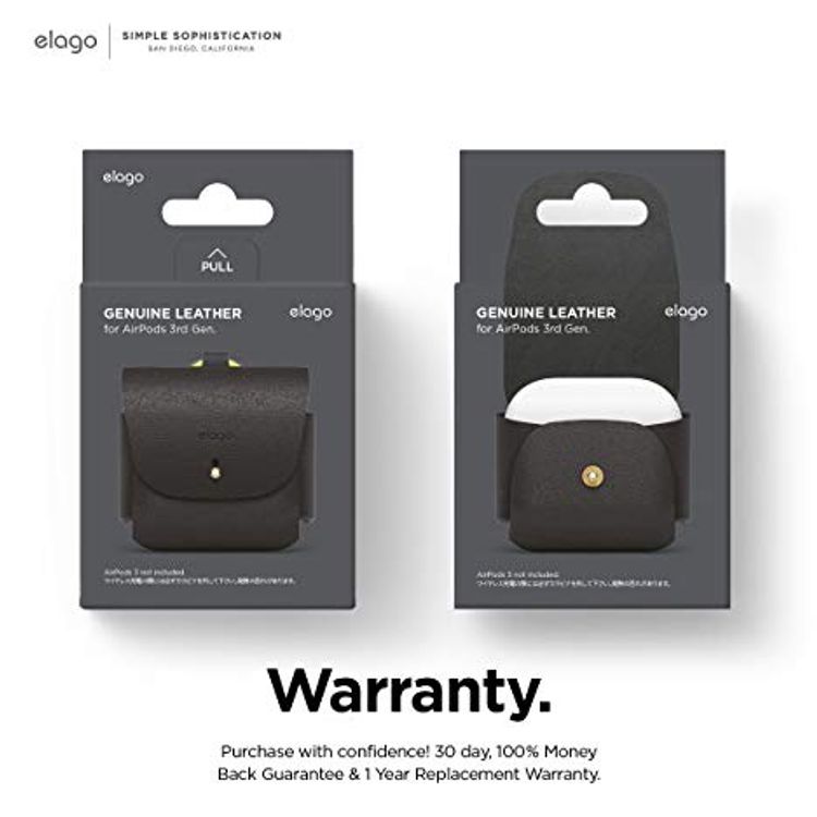 Elago Leather Case with Keychain Compatible with AirPods 3 Case, Natural Cowhide Leather Case with Brass Ring Holder, Supports Wireless Charging - Black