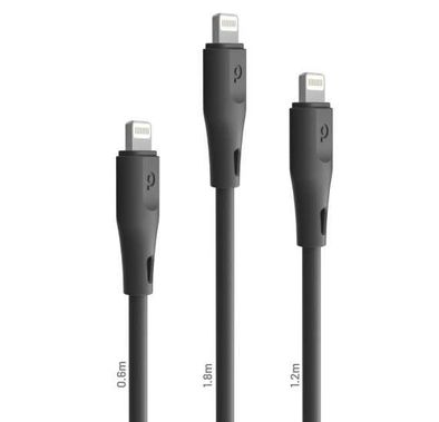 Porodo Charging Cable, PVC 3 Cable Compatible for iPhone Lightning Devices (0.6m / 1.2m / 1.8m) 2.4A Lightning Cord Durable Fast Charge and Data Connector - Black