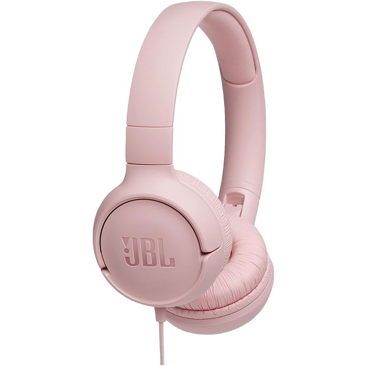 JBL TUNE 500 Wired On-Ear Headphones with Built-in Microphone, Pure Bass Sound, Lightweight and Foldable Design, 1-Button Remote/Mic - Pink