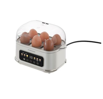 Porodo Poacher Smart Electric Egg Boiler with Digital Display, 6 Levels Cooking Mode, Up to 6 Eggs Cooking, Easy and Fast Cooking, Auto Shut-Off Function, Preset Program Selector, UK 3-Pin Plug,  0.7m Cord Length, 100mL Water Capacity, Non-Slip Support - White