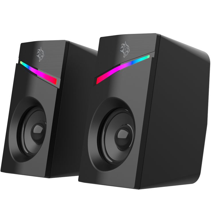  Porodo Gaming Stereo Speakers with Volume Knob Control, Broad Compatibility, Plug & Play, 6W Audio Output, 3.5mm  Audio Interface, 7 Colors Rainbow Lighting - Black