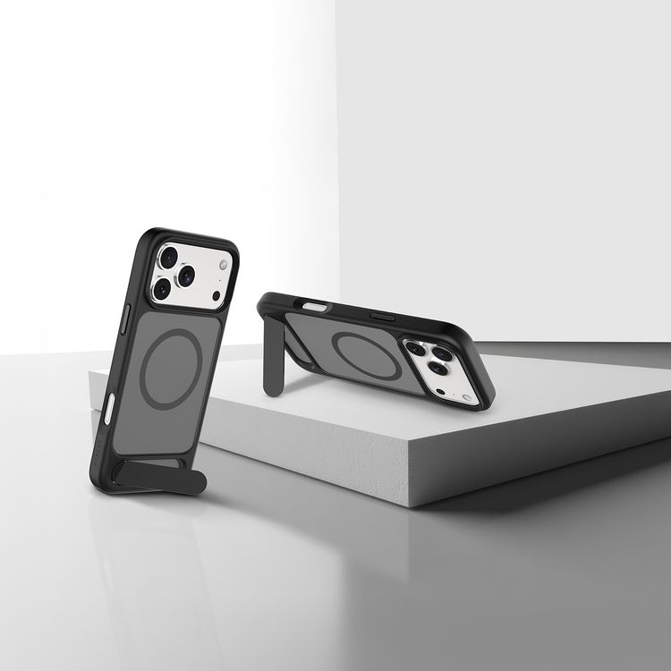 Levelo Matteo Hybrid Kickstand Case with Matte Design for iPhone 17 Pro, Anti-Fingerprint Coating, Impact-Resistant Corners, Raised Bezels for Camera & Screen, MagSafe Compatible, Shock-Resistant Bumper, Drop-Tested - Black