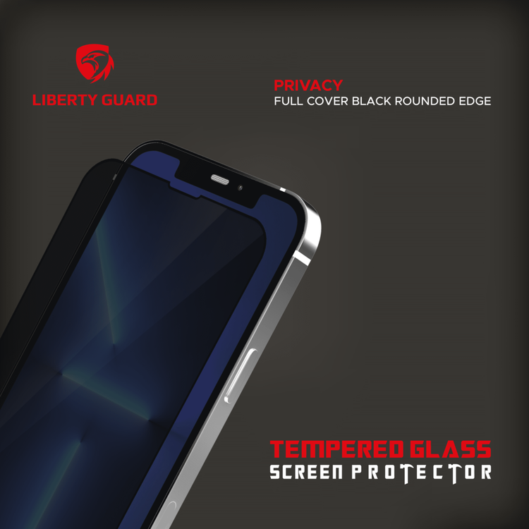 واقي شاشة Liberty Guard Privacy Full Cover بحافة مستديرة لهاتف iPhone 13/13 Pro، مضاد للصدمات والتأثير - الخصوصية