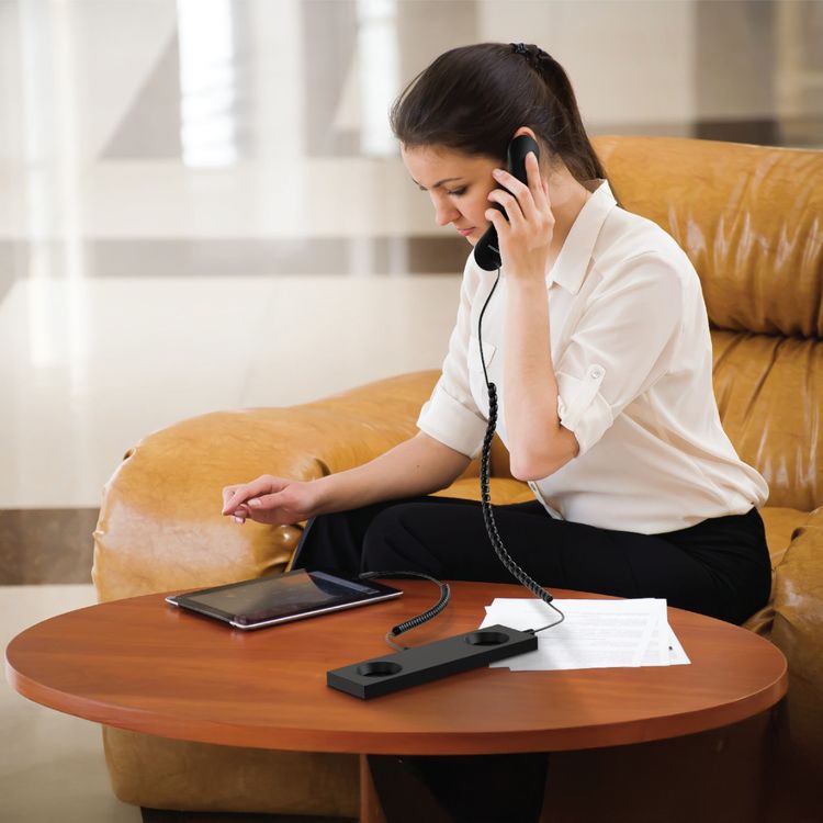 Porodo Classic Retro Phone Handset with Noise Cancelling Mic, 1m Coiled Cable, Universal USB-C Connector, 2.8mm Cable Diameter, Durable ABS Material, Ergonomic Grip Desing, 28mm Speaker Diameter - Black