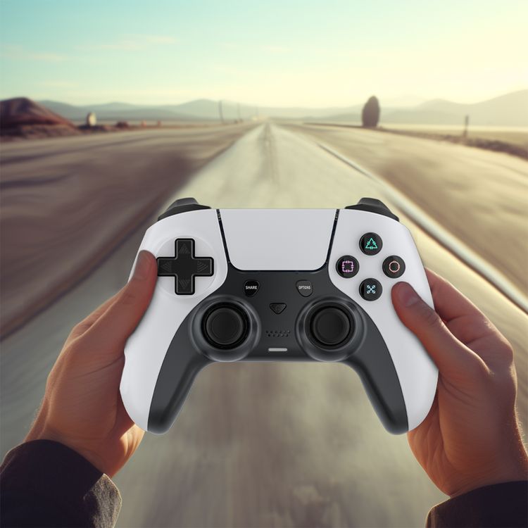 Porodo Gaming PS4 Wireless Gamepad Controller with Macro & Turbo Keys, 7 Hours Working Time, PS4, PS3 & PC Compatibility, RGB Lights, 600mAh Battery Capacity - White / Black