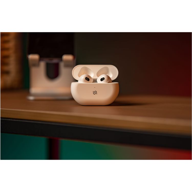 Porodo Soundtec Sense True Wireless Stereo Earbuds with High-Clarity Microphone, Siri Enabled, Perfect Fit, Touch Control, Patented Design, Compact and Lightweight - White
