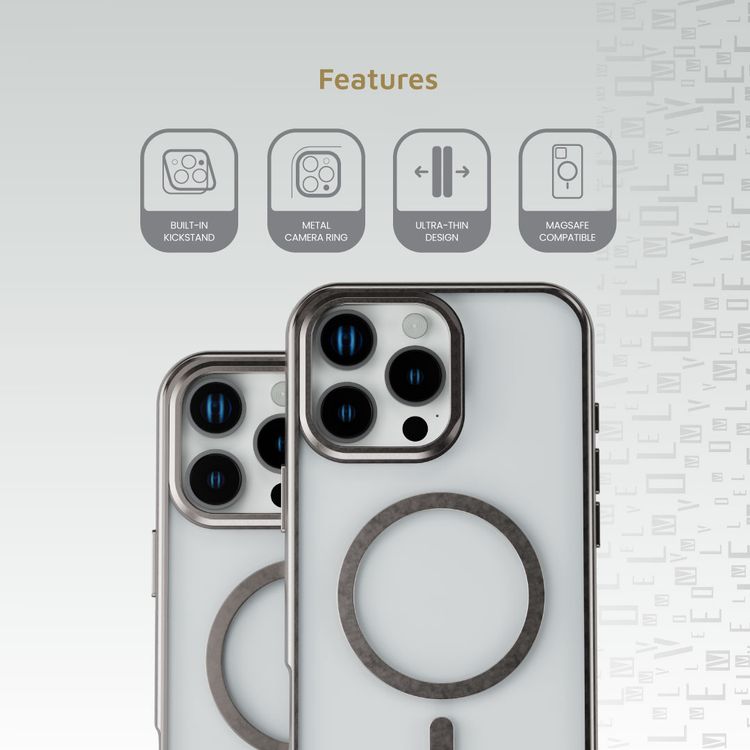 Levelo Elio PC Case with Camera Ring Stand for iPhone 16 Pro Max, Built-in Kickstand, MagSafe Compatible - Titanium