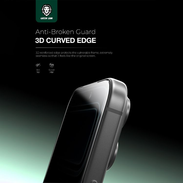 Green Lion Sir Louis 3D Curved Privacy Glass for iPhone 17 Pro Max, Grease Resistance, Anti-Fingerprint, Air Bubble Prevention, Anti-Scratch, Crystal Clear, Highly Responsive - Black