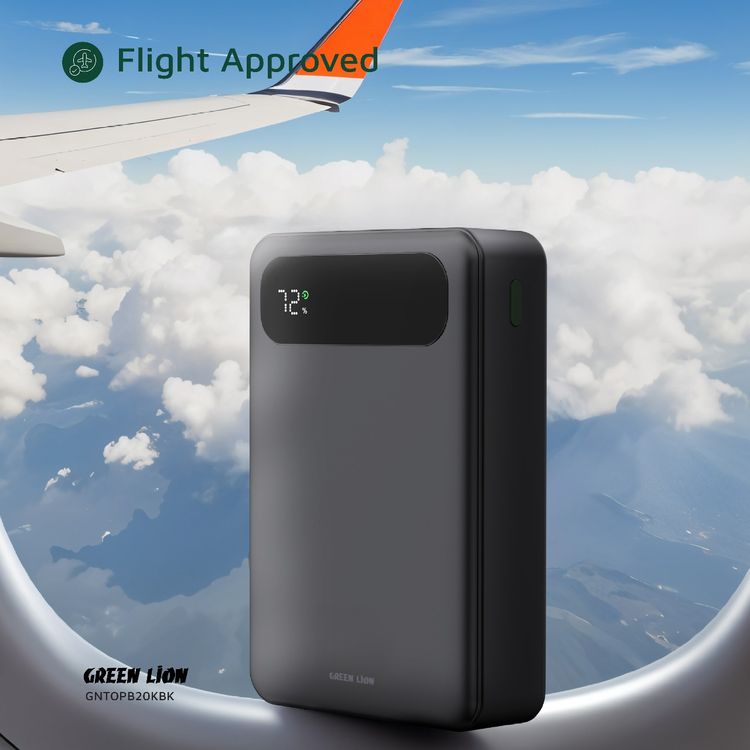 باور بانك جرين ليون توليدو بقوة 10000 مللي أمبير PD 20W مع حزام كابل من USB-C إلى USB-C، ومخرجات USB-A وUSB-C، معتمد للطيران، بشاشة رقمية وشحن سريع - أسود