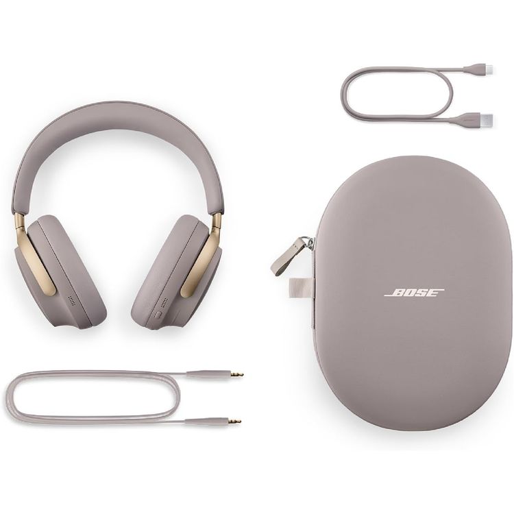 Bose Quiet Comfort Ultra Headphones with Removable Cushions, Active Noise Cancelling, Built-in Microphone, Echo Reduction, Up to 24 Hours Playtime - Sandstone