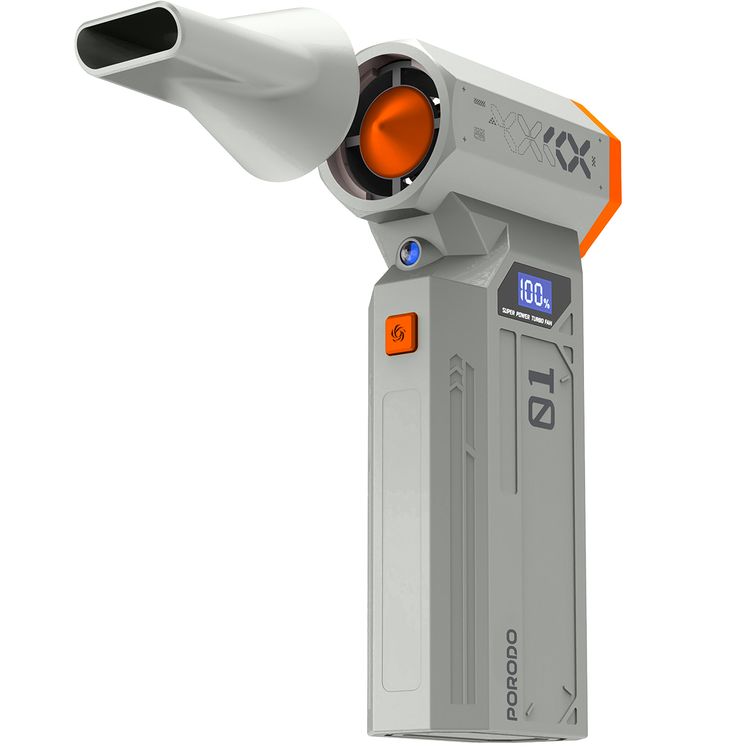 Porodo Rushjet Cordless Dust Blower with 150W Powerful Motor, 4 Speed Levels, Extended Battery Life, Powerful Airflow, ABS Material - Gold / Orange