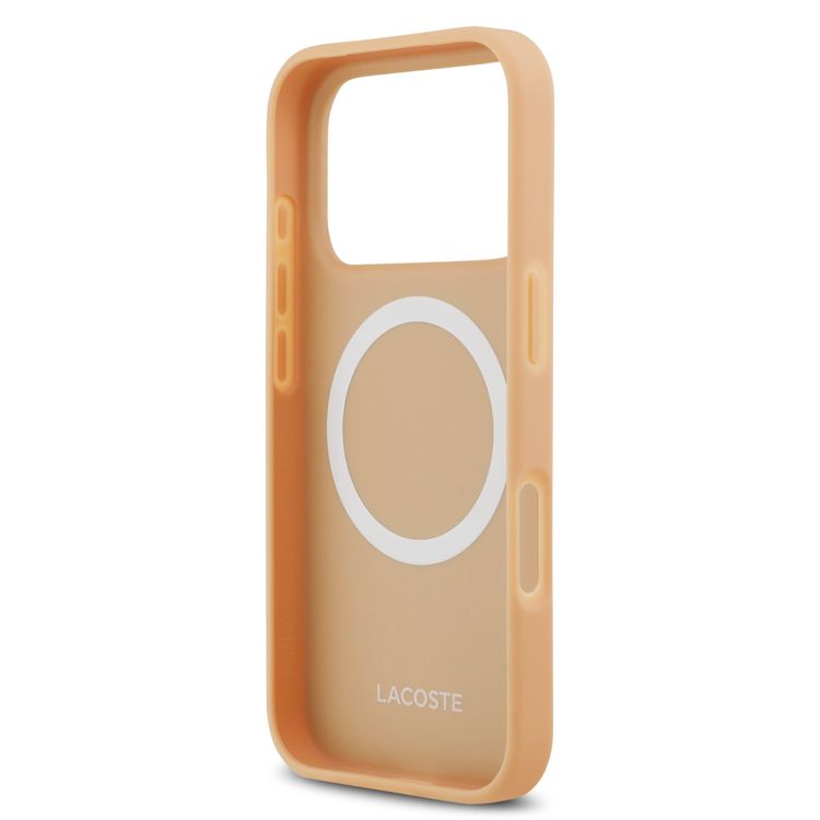 Lacoste MagSafe PU Leather Case with Monogramme & Gold Logos for iPhone 17 Pro Max, Drop Protection, Sustainable Packaging, Easy Snap-On Design, Slim Profile - Beige