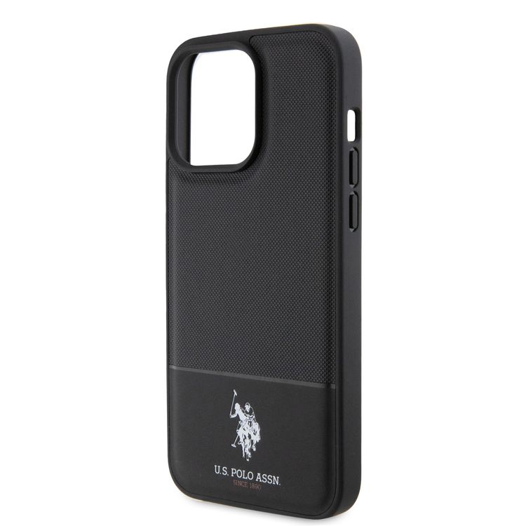 U.S.Polo Assn. PU Leather Mesh Pattern DH Case for iPhone 15 Series - Black - iPhone 15 Pro