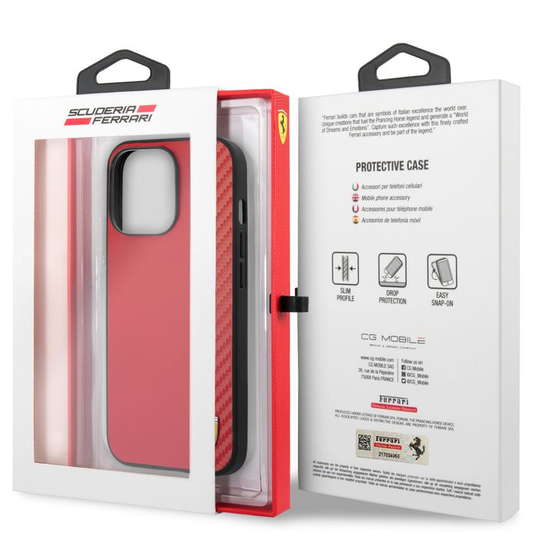 CG MOBILE Ferrari Hard Case PU Smooth & Carbon Effect Vertical Stripe Metal Logo Compatible for iPhone 13 Pro Max (6.7") Anti-Scratch, Easy Access to All Ports