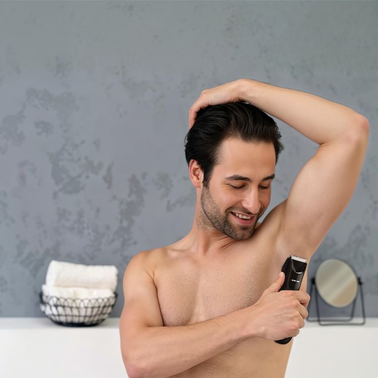 Green Lion Sensitive Duo Hair Trimmer & Shaver, 1.5 Hours Working Time, Ceramic & Stainless Steel Blades, 5W Power, Charging Base Included, LED Spotlight, Skin-Safe Blades, Travel Lock Function, USB-C Charging Port - Black