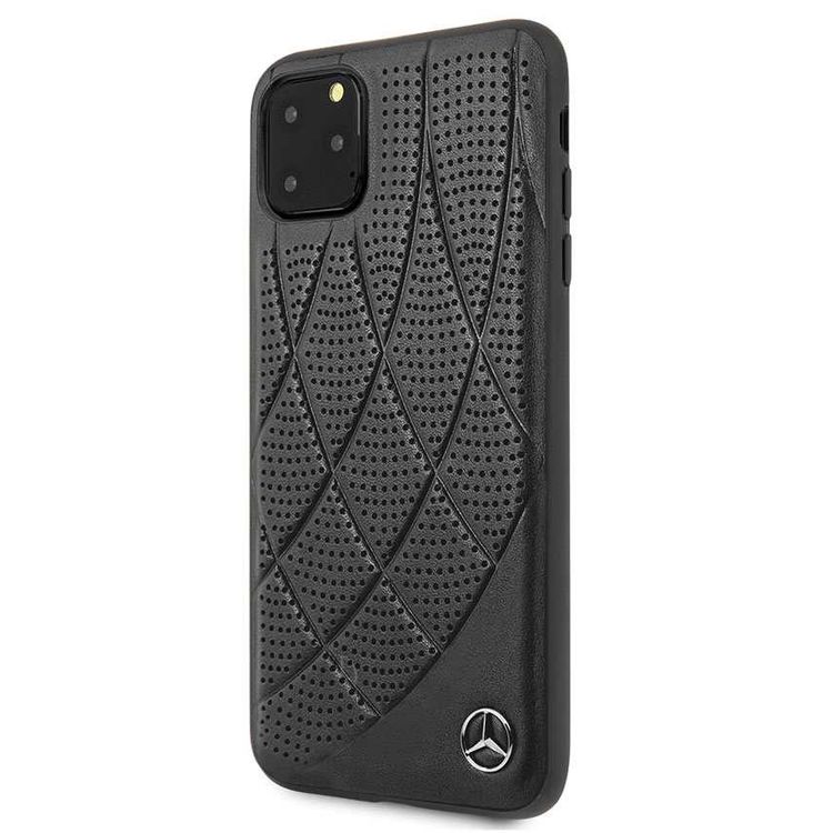 Mercedes-Benz Hard Case Quilted Perforated Genuine Leather For iPhone 11 Pro Max - Black