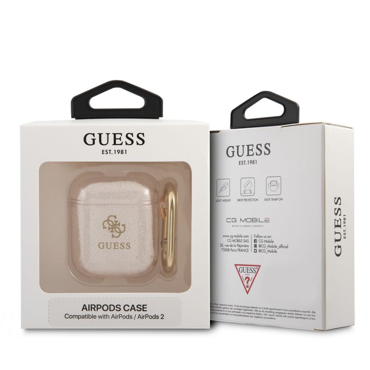 Guess Glitter Case for AirPods 1&2 Generation with Accurate Cutouts, Easy Snap-on, Drop Protection, TPU Material, Lightweight - Gold