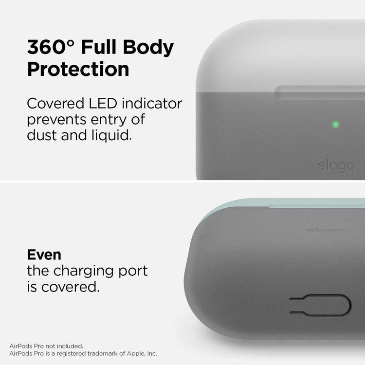 Elago Duo Case for Apple Airpods Pro - Top-Light Gray / Mint, Bottom-Dark Gray Translucent
