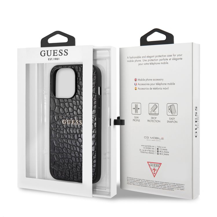 CG MOBILE Guess PU Leather Croco Case Hot Stamped Lines & Metal Logo Compatible for iPhone 13 Pro (6.1") Anti-Scratch, Easy Access to All Ports, Shock Absorption