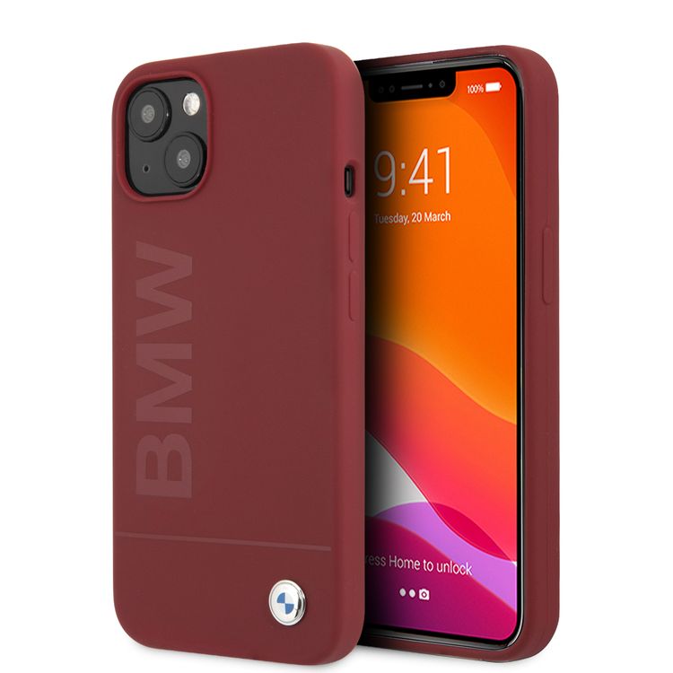 CG MOBILE BMW Liquid Silicone Case Tone On Tone Metal Logo Compatible for iPhone 13 (6.1") Easy Access to All Ports, Anti-Scratch - Red