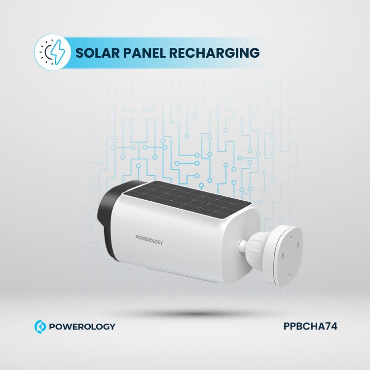 Powerology Built-in Solar Outdoor Camera, 5200mAh Battery Capacity, 3 to 9m PIR Range, 2304×1269P Resolution, 1.5W Solar Panel - White