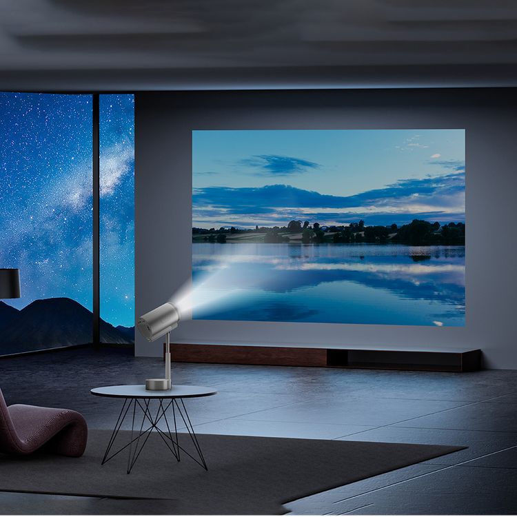 Porodo Lumino Smart FHD Projector with Adjustable Telescopic Stand, 100" Ultra Wide Screen, Android 13, Remote Controller, 2.69" LCD Panel Size, ×1 HD Multimedia & ×1 USB-A & ×1 Audio Inerface, 30"-100" Projection Size, 1-3m Projection Distance, Cinematic Screen Viewing - Gray