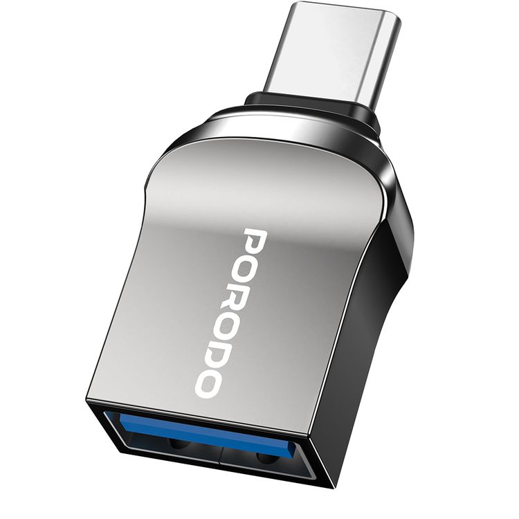 Porodo  USB-A to USB-C Adapter, Fast Data Transfer, Zinc Alloy, Universal Compatibility, Plug & Play, Up to 10Gbps Data Transfer Speed - Black