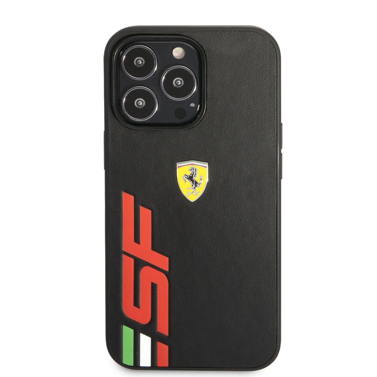 Ferrari Leather Printed Big SF Logo Hard case, Drop protection, Compatible with iPhone 13 Pro Max - Black