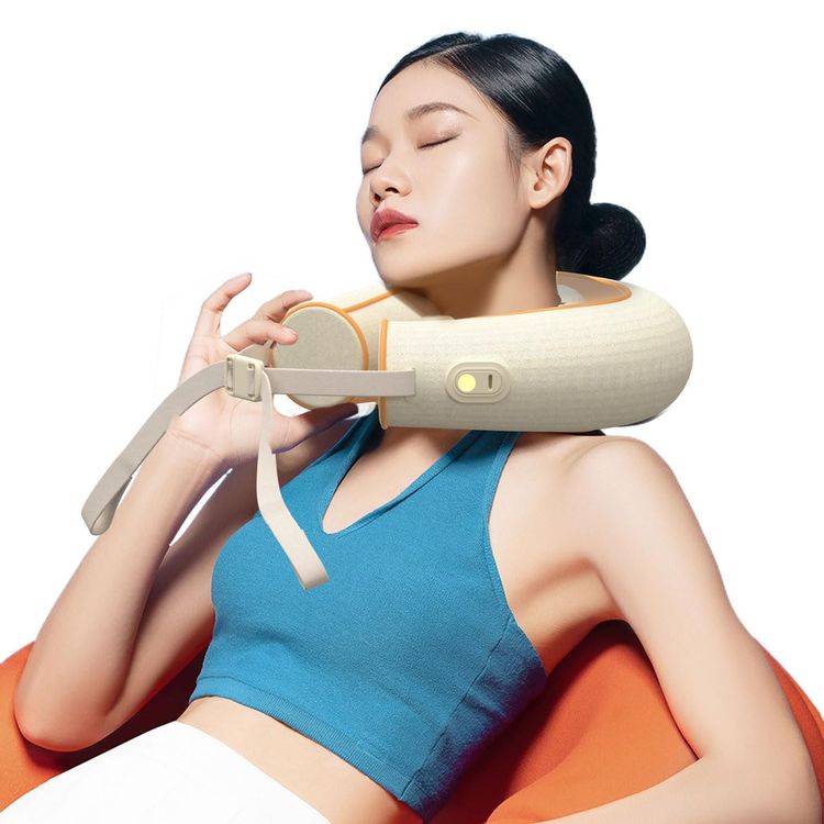 Porodo Shiatsu Neck Massager with 220 Minutes Working Time, 1800mAh Battery Capacity, Secure Adjustable Strap, 15-Minute Session Time, Multiple Massage Modes, Skin-Friendly Materials - Yellow