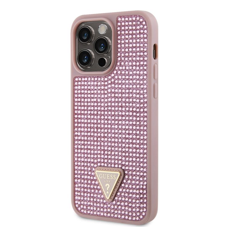 Guess Rhinestone Case with Triangle Logo  - Pink - iPhone 15 Pro Max