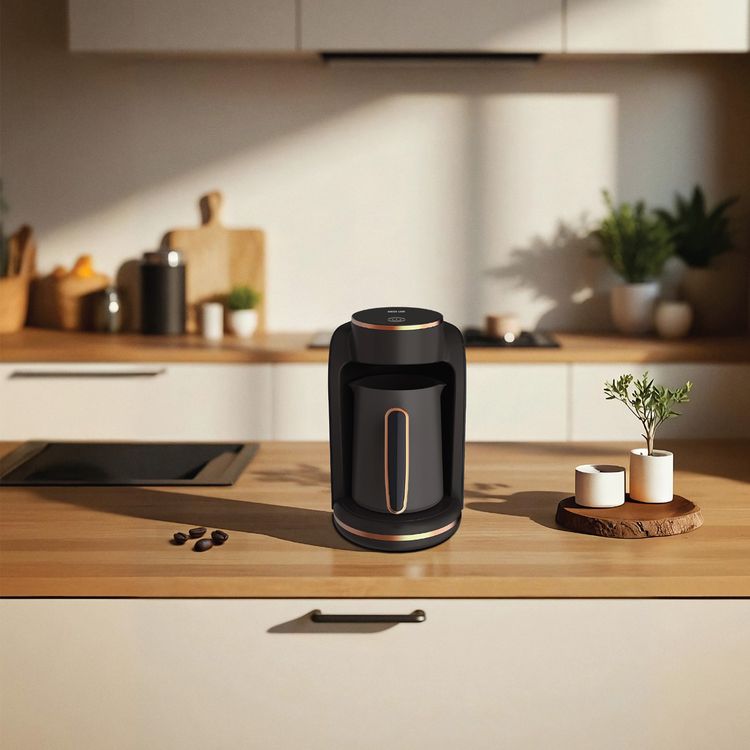 Green Lion Mazaj Turkish Coffee Maker with Overflow Sensor, Up to 250mL Coffee Pot Capacity, 600W Power, 2-3 Minutes Fast Brewing, Auto Shut-Off Function, Stainless Steel Mug, Overheat Protection - Black