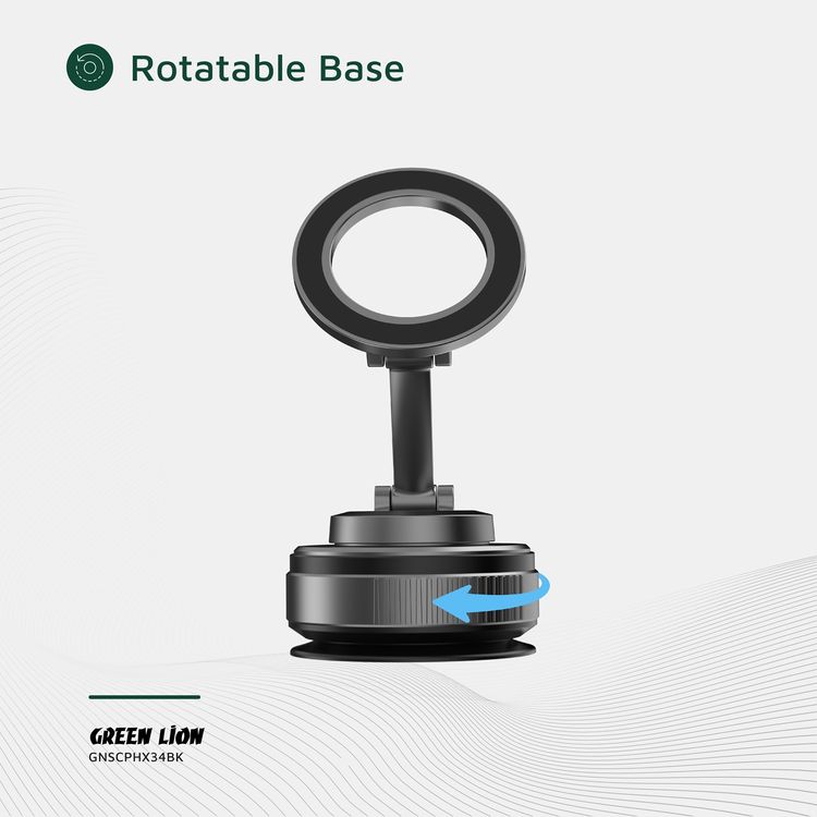 Green Lion GX-34 Suction Phone Holder with MagSafe Compatibility, 1.5kg Adsorption Force, N52 Magnets, 360° Rotation, Adjustable Mount, 16-65 kPa Pressure - Black