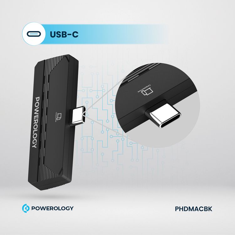 Powerology Wireless HDMI Type-C Adapter for Audio & Video with 50m Transmission Range, 1080P Resolution, Low Latency, Plug and Play - Black