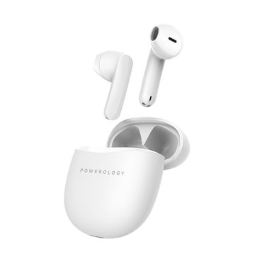 Powerology Stereo Buds Plus, Siri Activation, 4h Playtime, Bluetooth 5.0, Siri Activation, Smart Touch Control, 400mAh Charging Box Battery Capacity - White